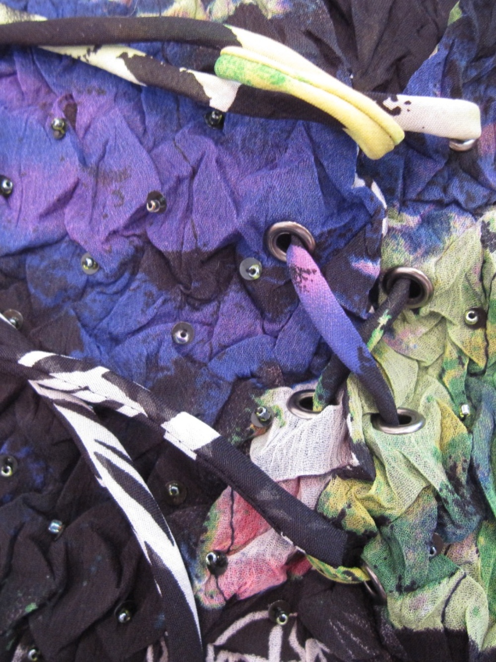 Vintage multicolor beaded blouse lace up size large alberto makali polyester - Picture 5 of 5